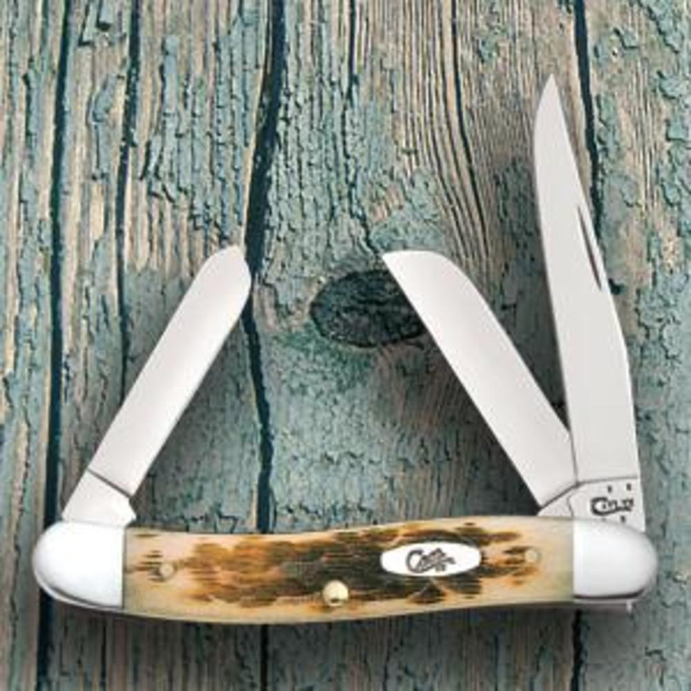 Peach Seed Jig Amber Bone Medium Stockman - Case Knife - 00042