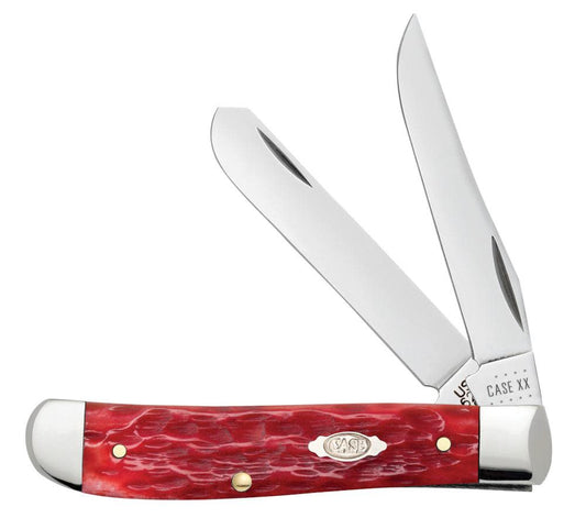Peach Seed Jig Dark Red Bone CS Mini Trapper - Case Knife - 31952