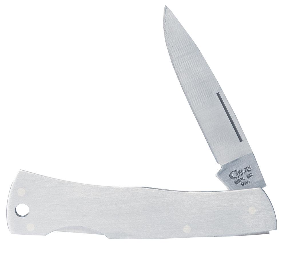 Brushed Stainless Steel Executive Lockback with Lanyard Hole - Case Knife - 00004