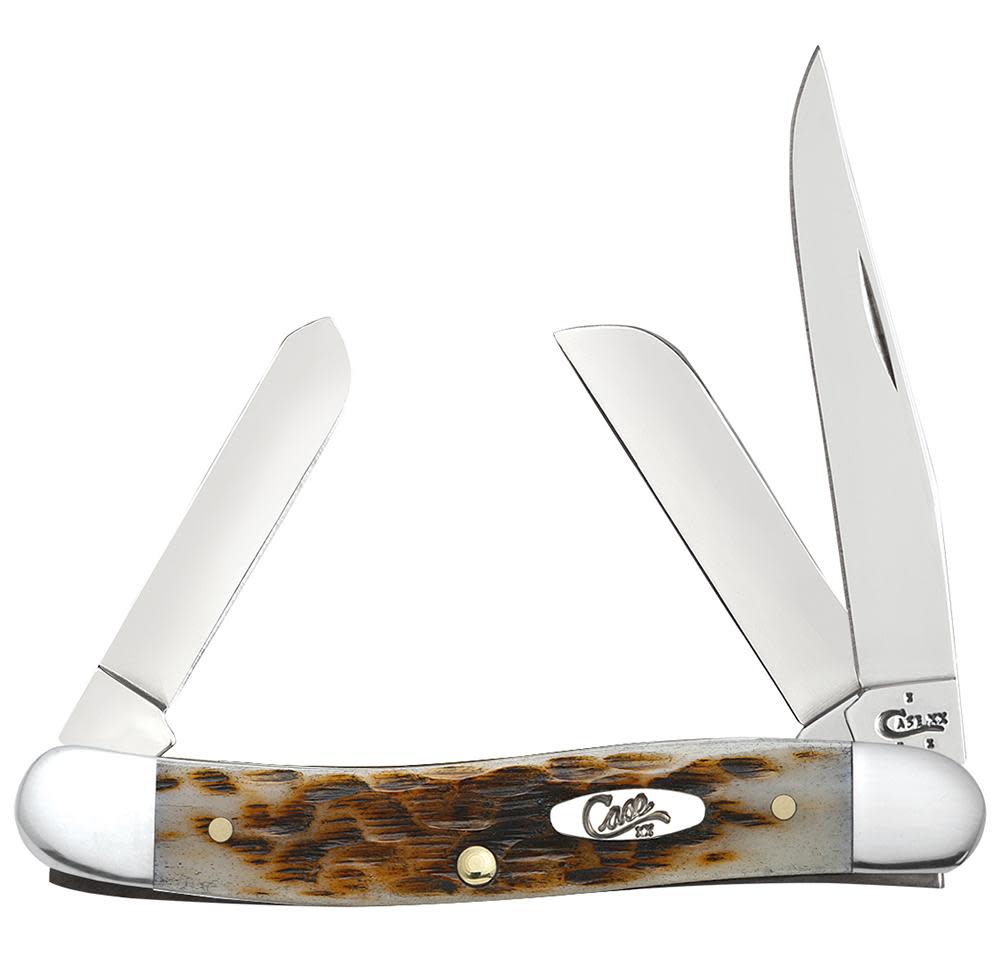 Peach Seed Jig Amber Bone Medium Stockman - Case Knife - 00042