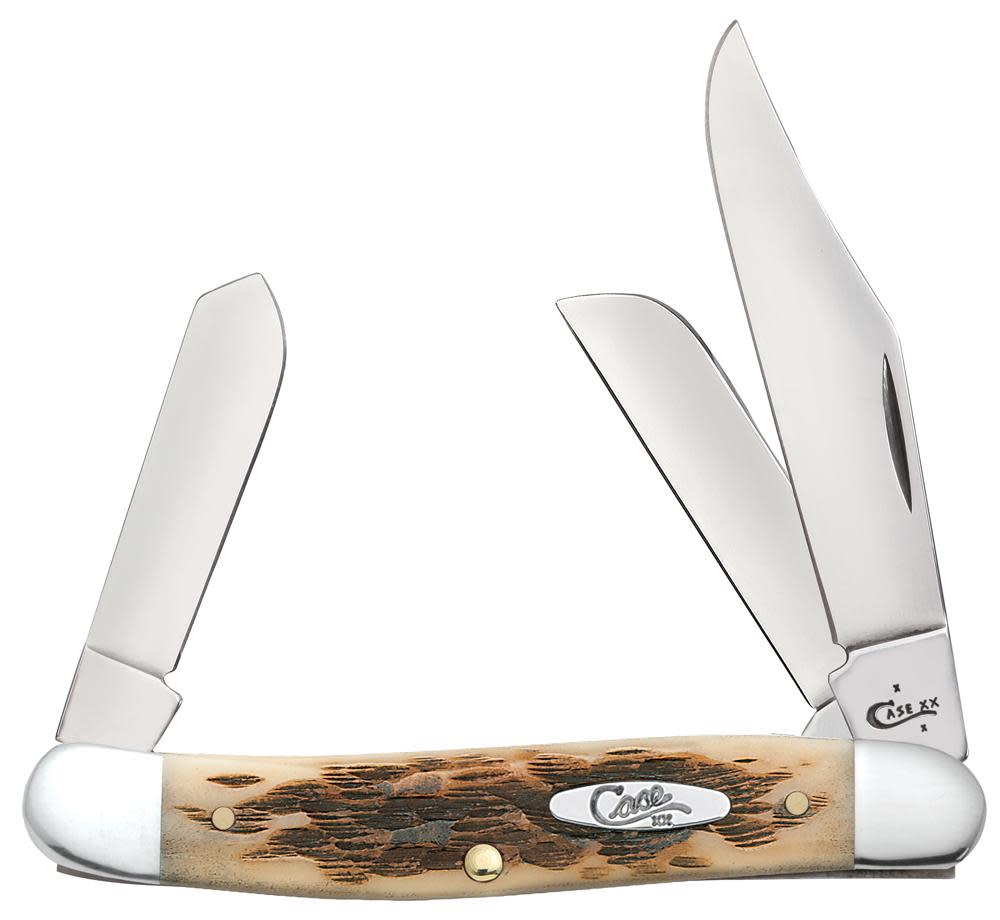 Peach Seed Jig Amber Bone Stockman - Case Knife - 00128
