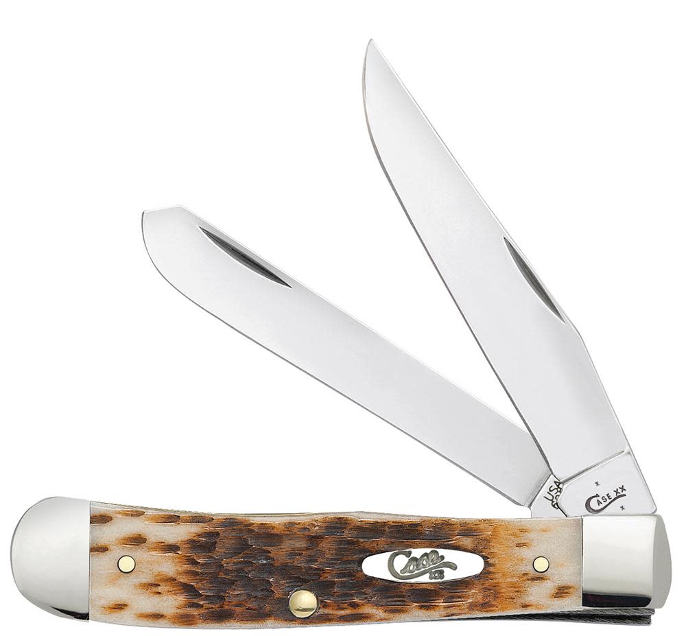 Peach Seed Jig Amber Bone CS Trapper - Case Knife - 00163