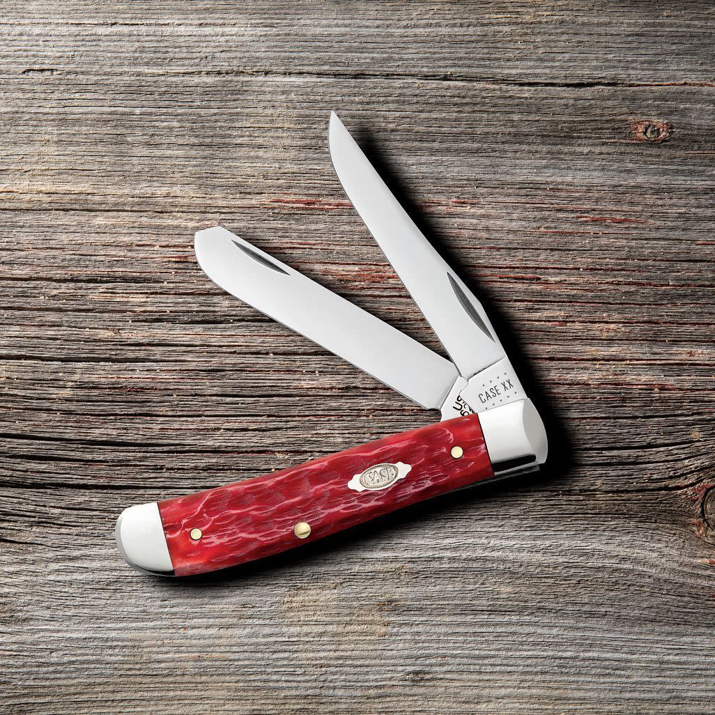 Peach Seed Jig Dark Red Bone CS Mini Trapper - Case Knife - 31952