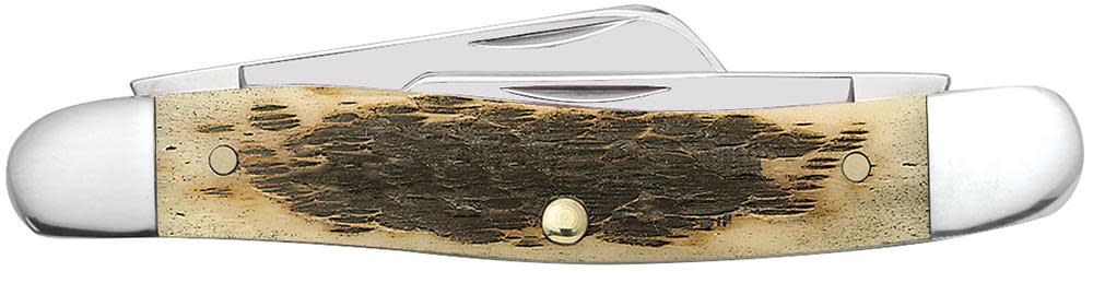 Peach Seed Jig Amber Bone CS Medium Stockman with Spey blade - Case Knife - 00039