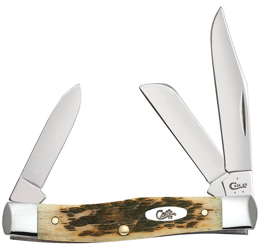 Peach Seed Jig Amber Bone CS Medium Stockman with Pen Blade - Case Knife - 00079
