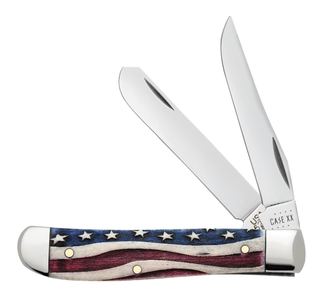 Star Spangled Natural Bone Color Wash Mini Trapper - Case Knife - 64135