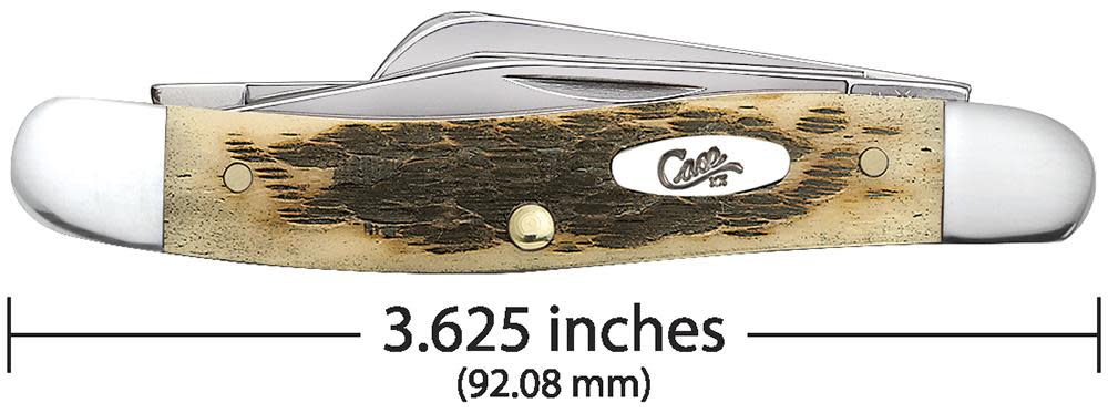 Peach Seed Jig Amber Bone CS Medium Stockman with Spey blade - Case Knife - 00039
