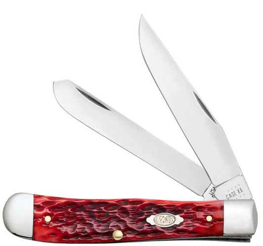 Peach Seed Jig Dark Red Bone CS Trapper - Case Knife - 31950