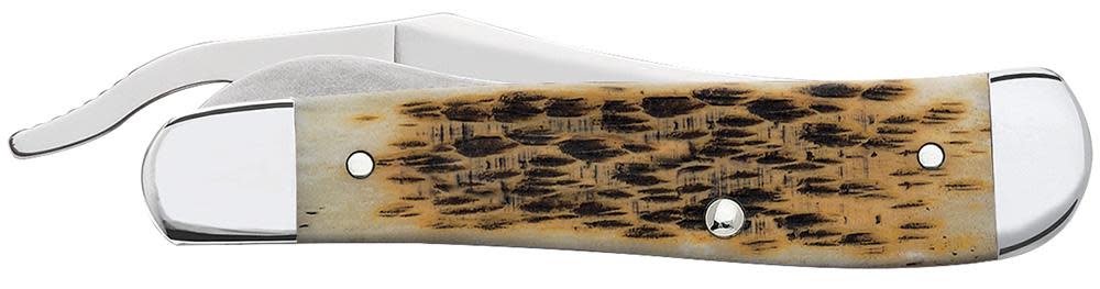 Peach Seed Jig Amber Bone RussLock® - Case Knife - 00260
