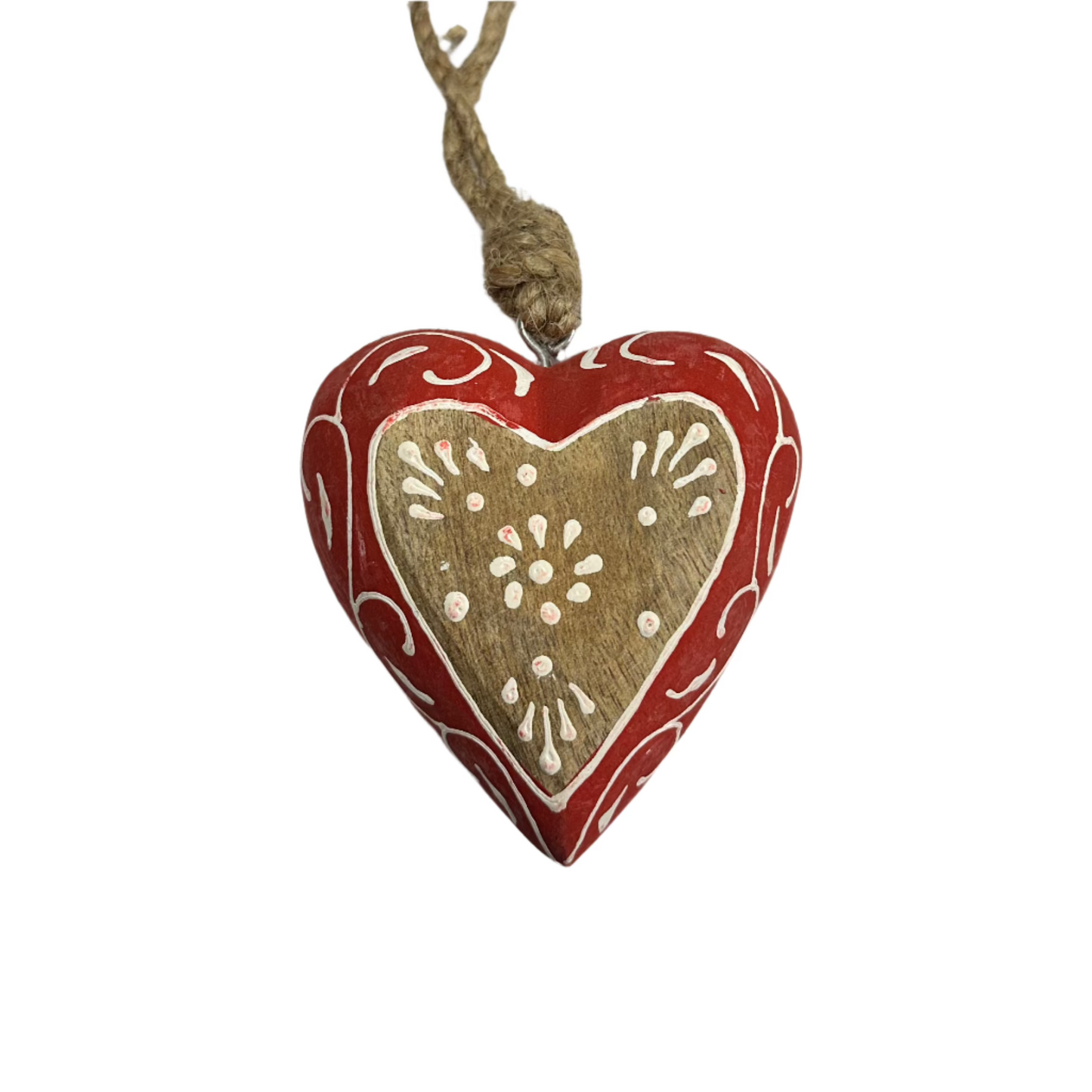Wooden Heart Ornament with Flower