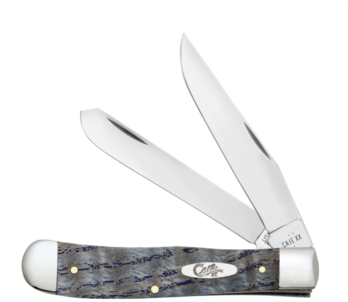 Blue Curly Oak Wood Smooth Trapper - Case Knife - 47490