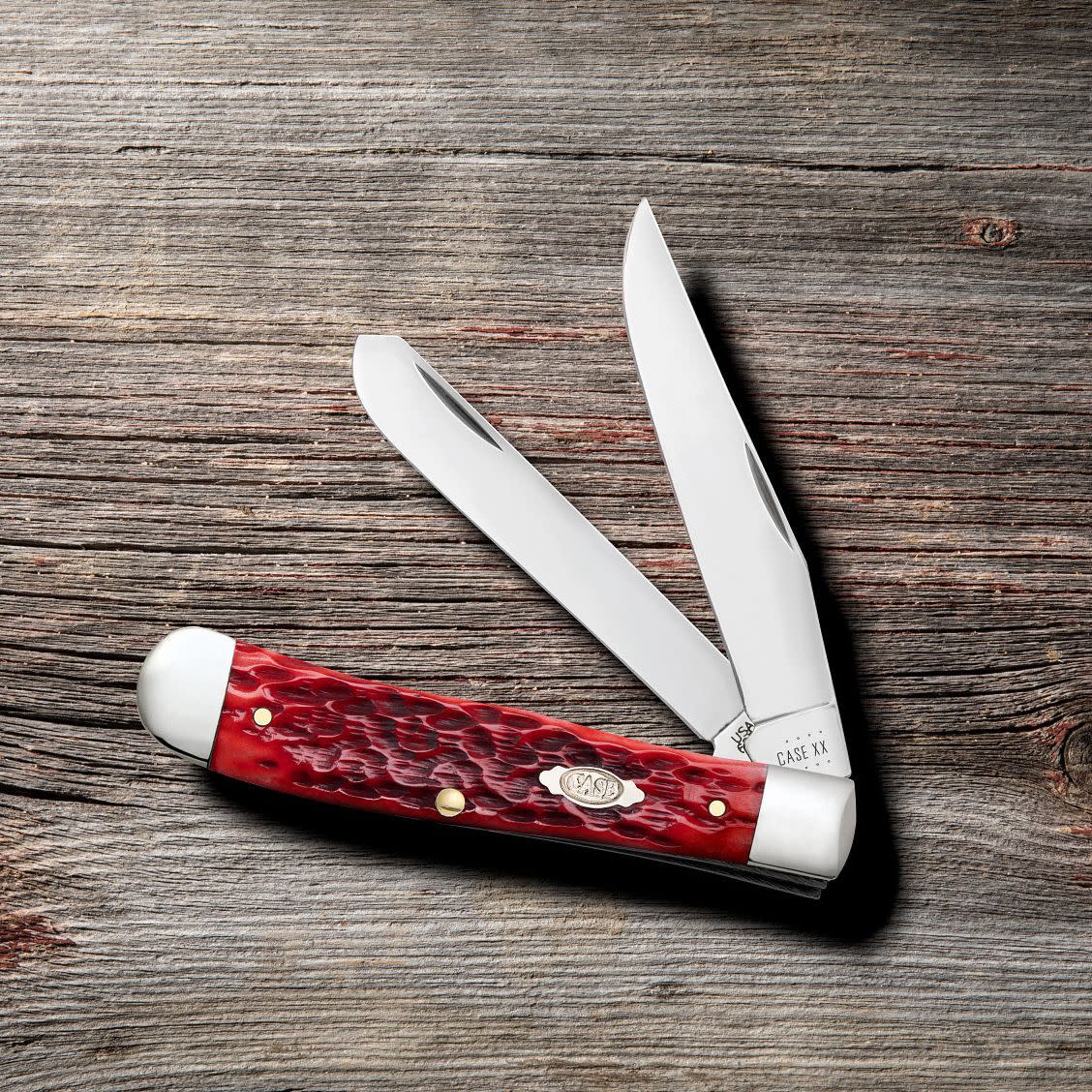 Peach Seed Jig Dark Red Bone CS Trapper - Case Knife - 31950