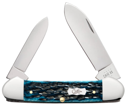 Pocket Worn® Peach Seed Jig Mediterranean Blue Bone Canoe - Case Knife - 51853