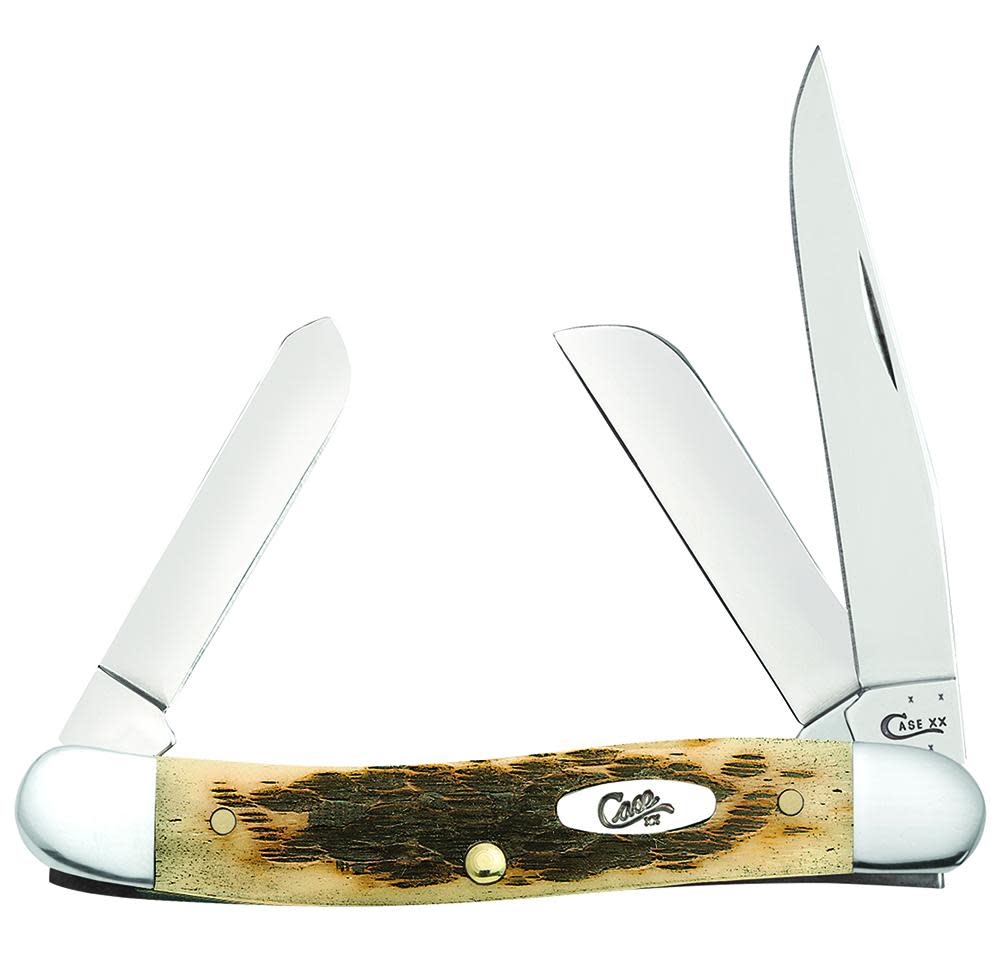 Peach Seed Jig Amber Bone CS Medium Stockman with Spey blade - Case Knife - 00039