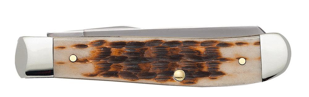 Peach Seed Jig Amber Bone Mini Trapper - Case Knife - 00013