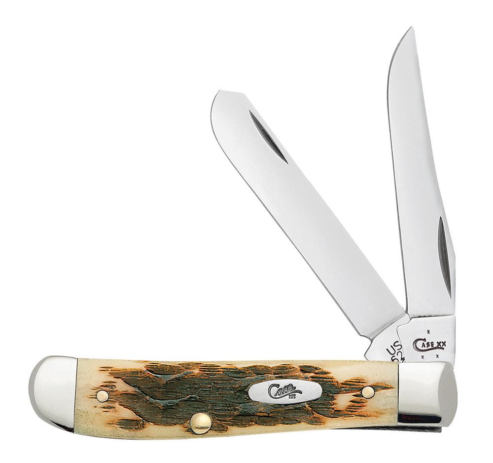 Peach Seed Jig Amber Bone Mini Trapper - Case Knife - 00013