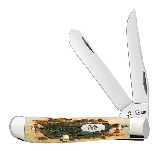 Peach Seed Jig Amber Bone Mini Trapper - Case Knife - 00013