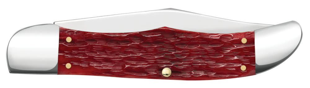 Peach Seed Jig Dark Red Bone CS Folding Hunter with Sheath - Case Knife - 31960