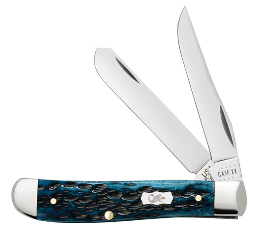 Pocket Worn® Peach Seed Jig Mediterranean Blue Bone Mini Trapper - Case Knife - 51852