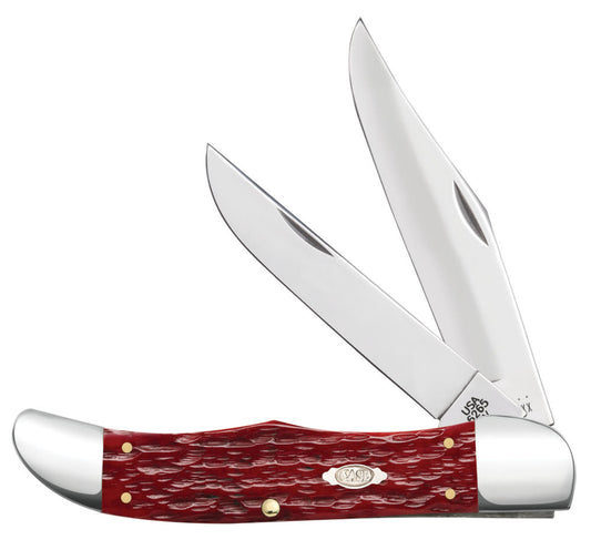 Peach Seed Jig Dark Red Bone CS Folding Hunter with Sheath - Case Knife - 31960