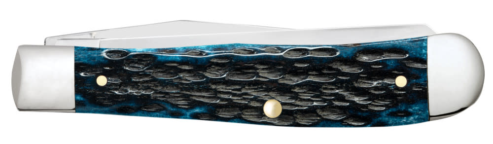 Pocket Worn® Peach Seed Jig Mediterranean Blue Bone Trapper - Case Knife - 51850