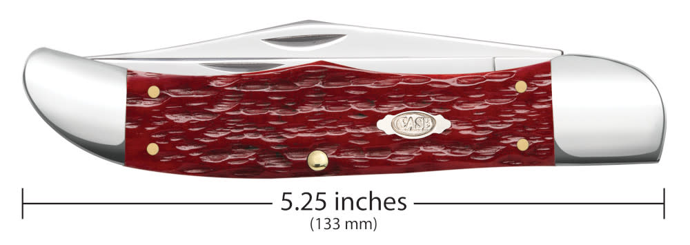 Peach Seed Jig Dark Red Bone CS Folding Hunter with Sheath - Case Knife - 31960