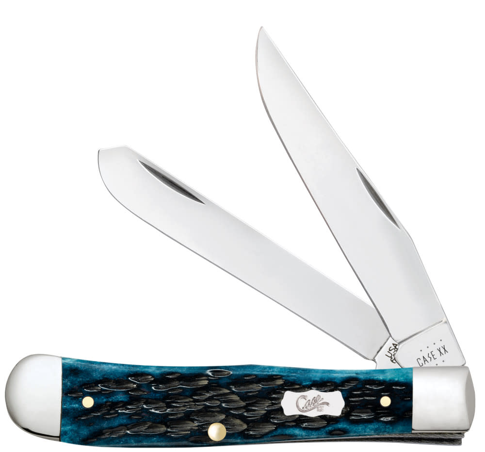 Pocket Worn® Peach Seed Jig Mediterranean Blue Bone Trapper - Case Knife - 51850