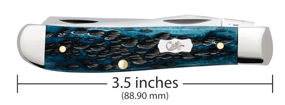 Pocket Worn® Peach Seed Jig Mediterranean Blue Bone Mini Trapper - Case Knife - 51852