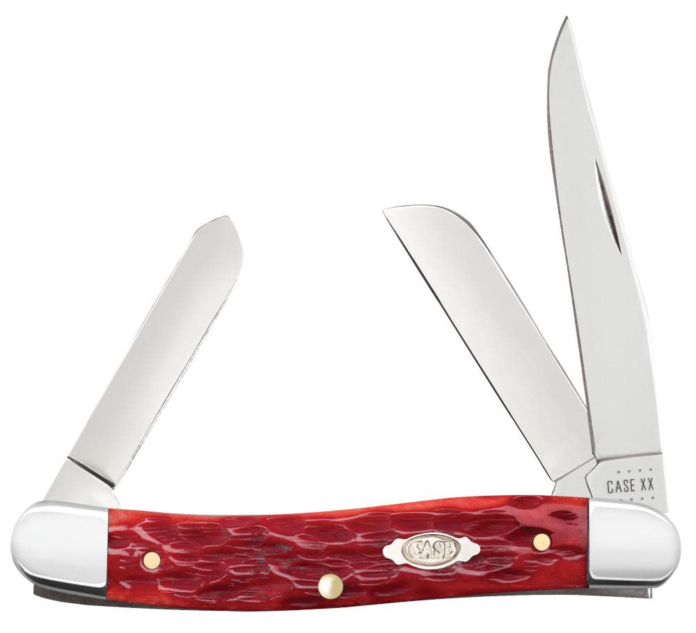 Peach Seed Jig Dark Red Bone CS Medium Stockman - Case Knife - 31951