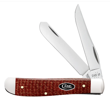 Dark Red Burlap Micarta Smooth Mini Trapper - Case Knife - 12271