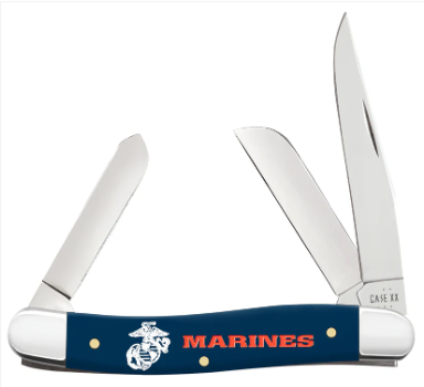 USMC Navy Blue Synthetic Smooth Medium Stockman with Cigar Box - Case Knife - 13209
