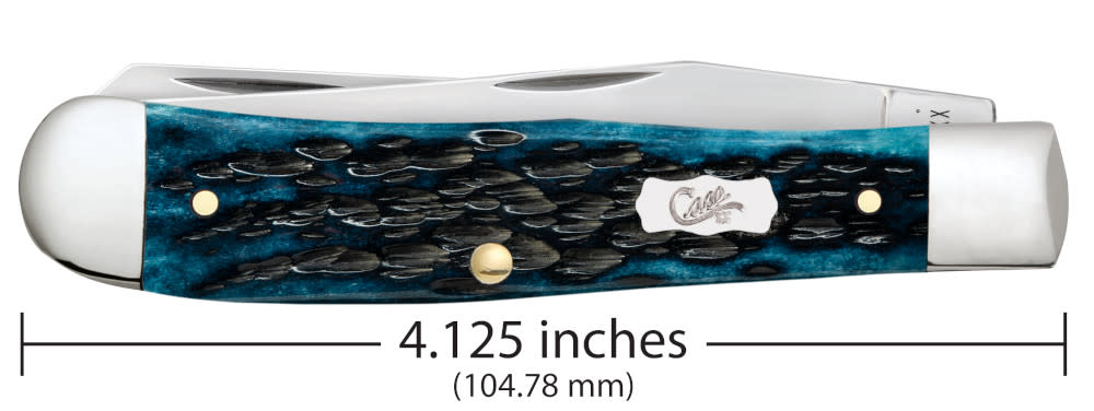 Pocket Worn® Peach Seed Jig Mediterranean Blue Bone Trapper - Case Knife - 51850